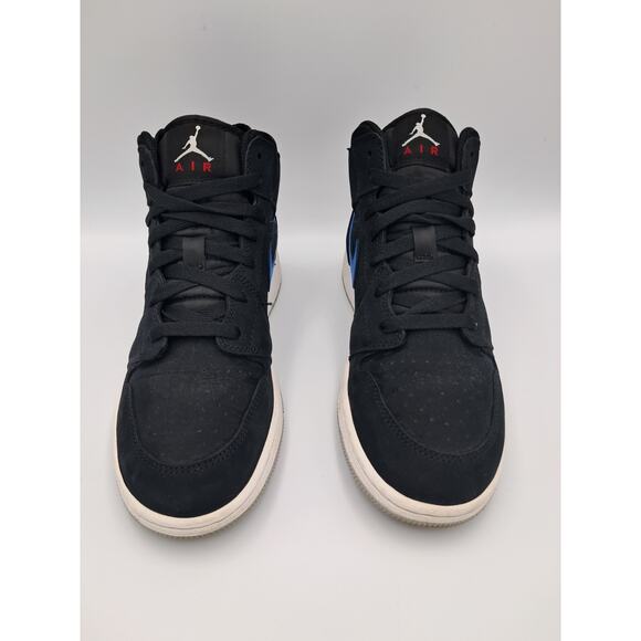 Size 5.5Y | 7W - Jordan 1 Mid Multi-Color Swoosh Black (GS) - 554725-065 - Picture 3 of 10